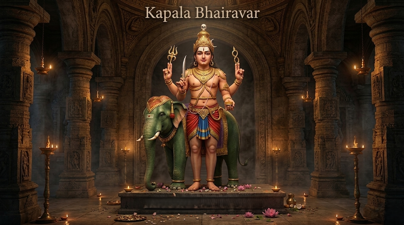 Kapala Bhairavar divine form holding skull bowl and trident
