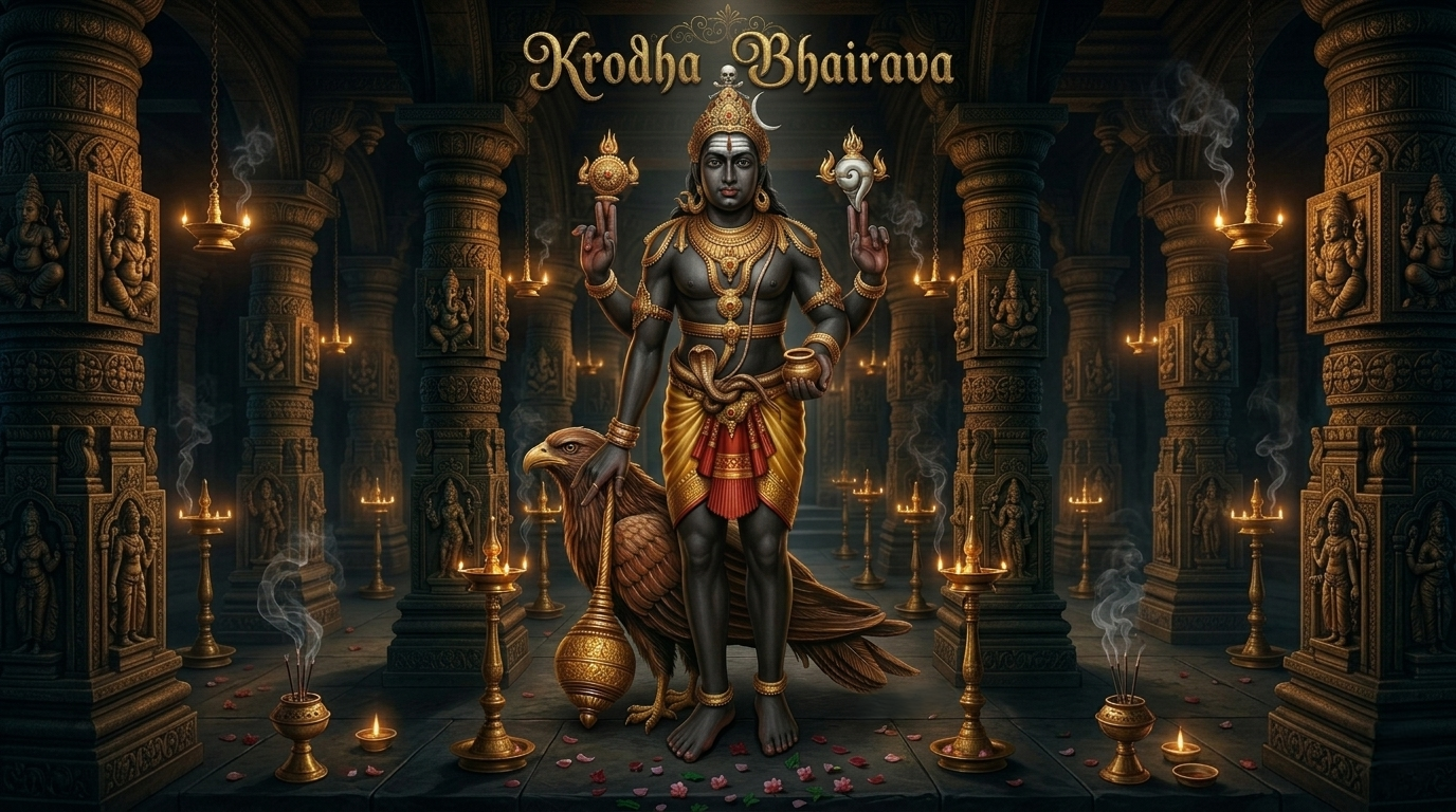 Krodha Bhairava statue with eagle vehicle at Thennaga Kasi Bhairavar Temple Erode