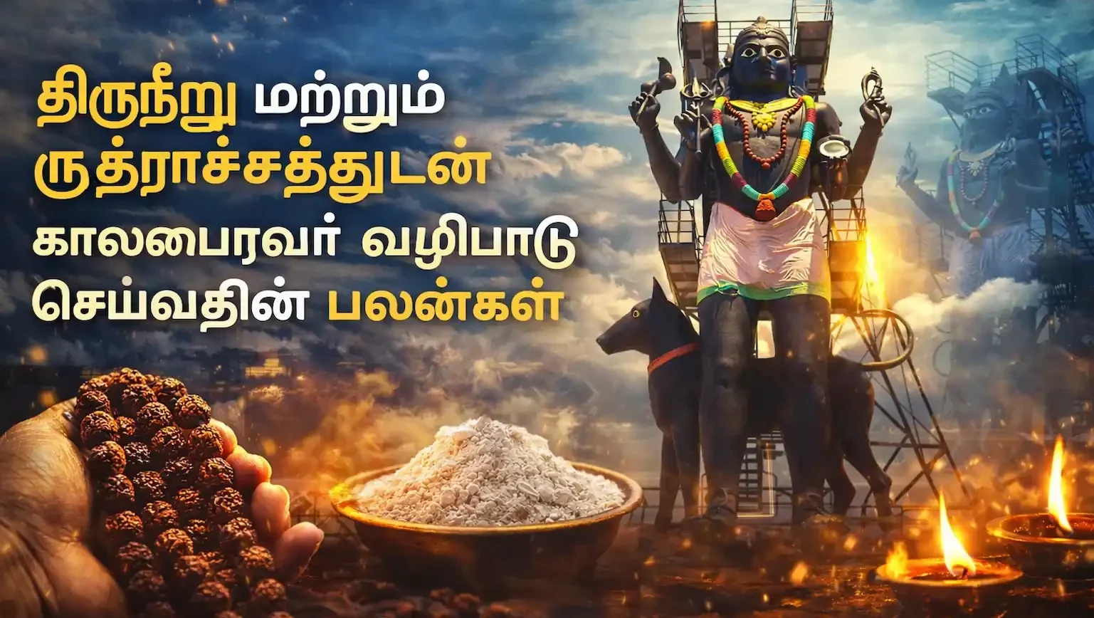 ஆன்மீக வழிபாட்டிற்குரிய தூய்மையான திருநீறு மற்றும் சிவமணி ருத்ராட்ச மாலை