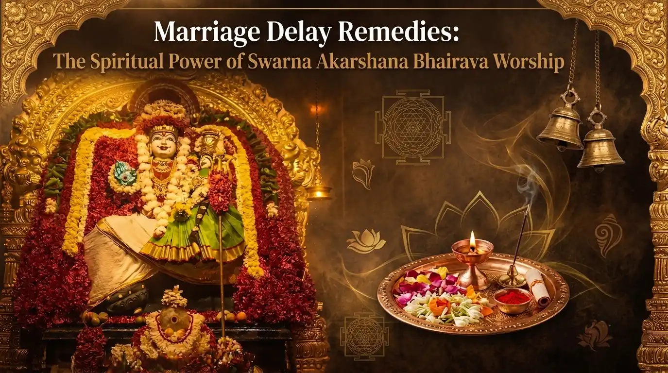 Devotees worshipping Swarna Akarshana Bhairava for marriage blessings, prosperity, and removal of marriage obstacles