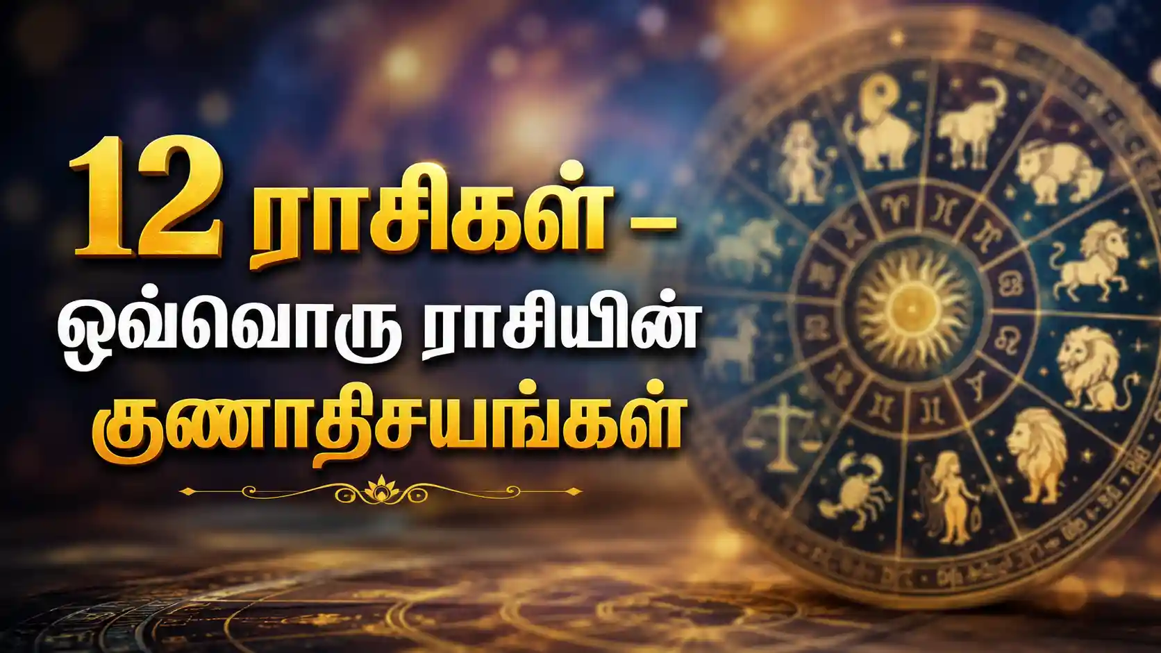 12 ராசிகளின் சின்னங்கள் மற்றும் அவற்றின் குணாதிசயங்களை விளக்கும் தமிழ் ஜோதிட படம்