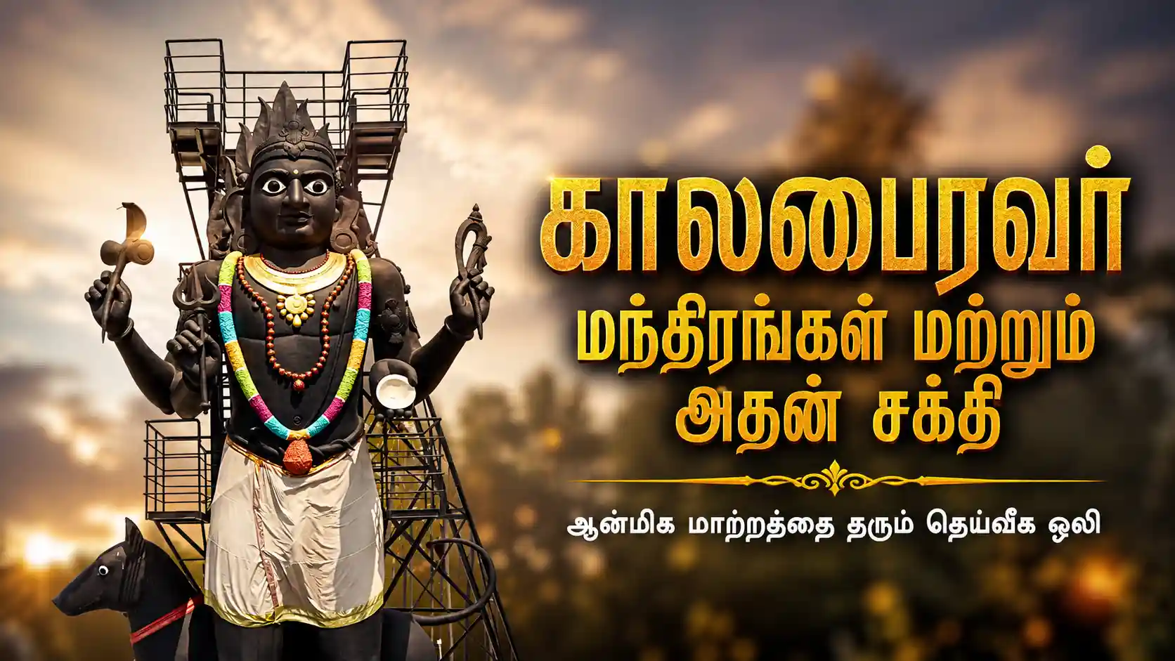 காலபைரவர் மந்திரங்கள் மற்றும் அதன் சக்தியை விளக்கும் ஆன்மிகப் படம்