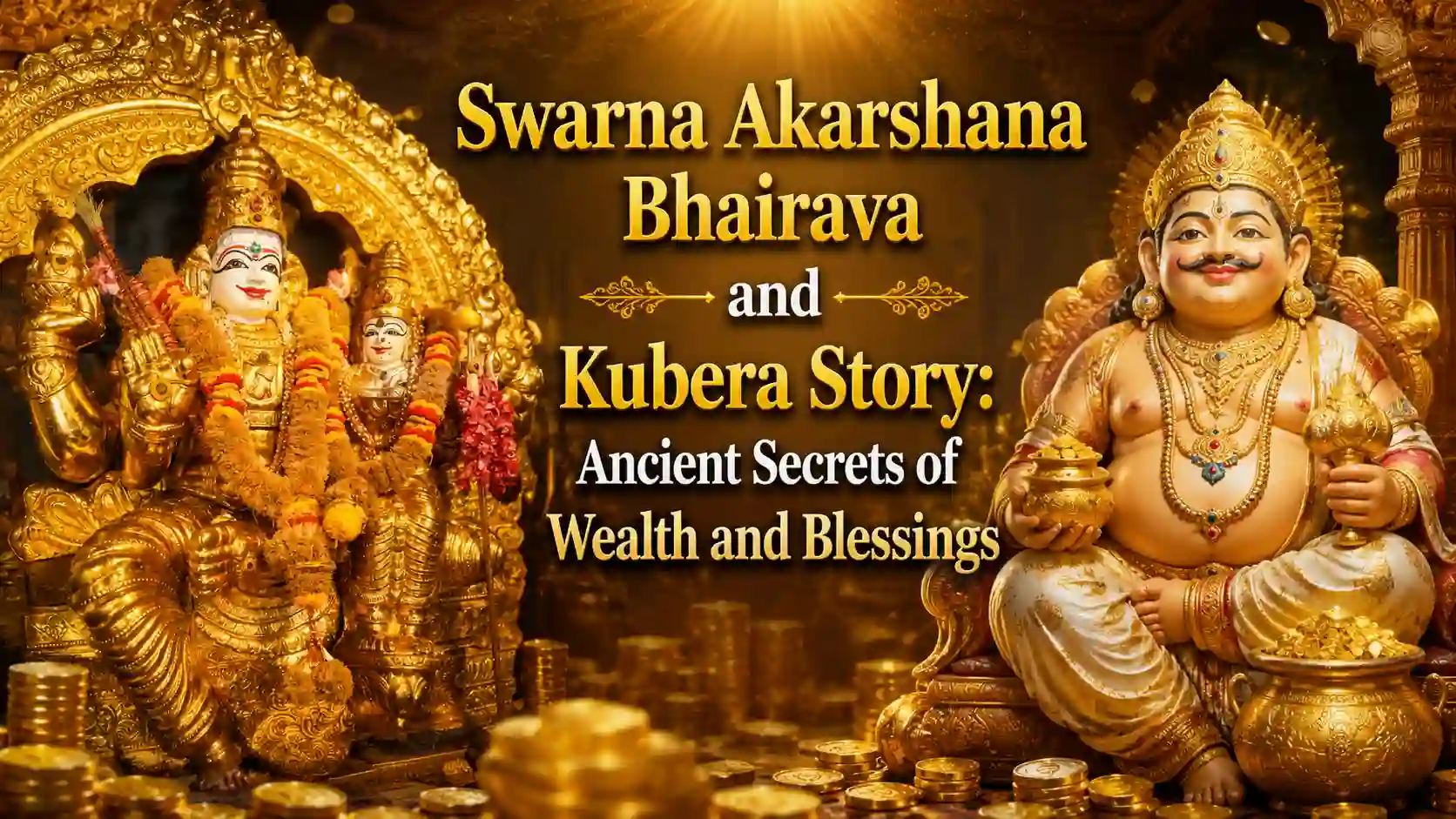 Swarna Akarshana Bhairava blessing Kubera with divine wealth and prosperity