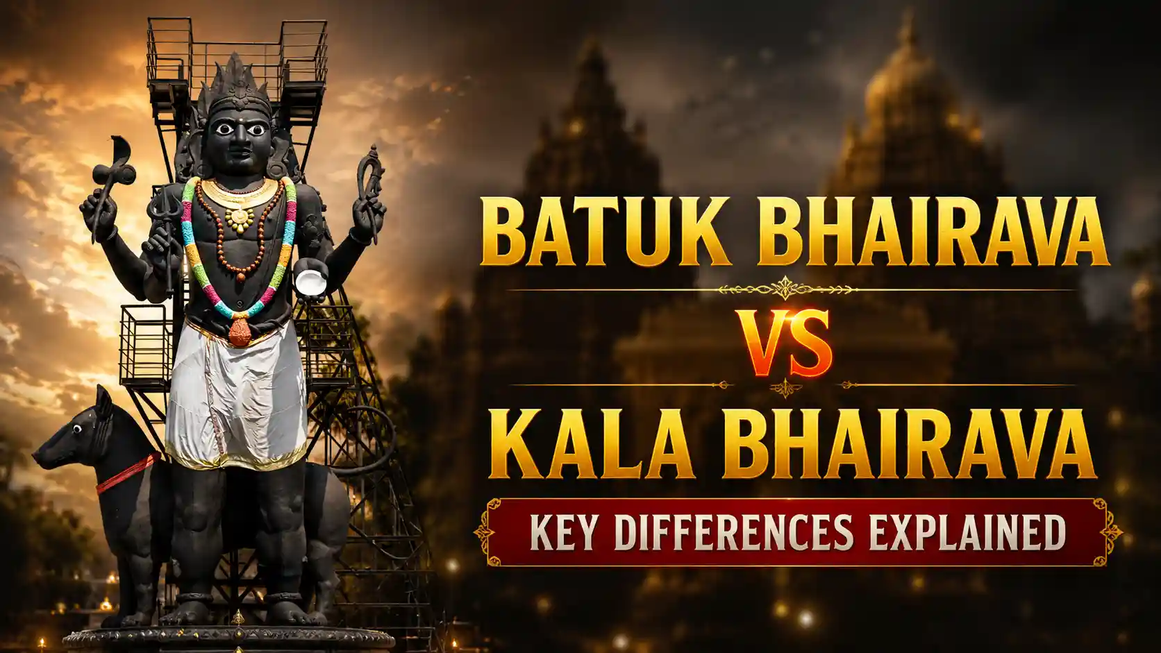 Illustration of Batuk Bhairava and Kala Bhairava showing the spiritual differences between the two forms of Lord Shiva.