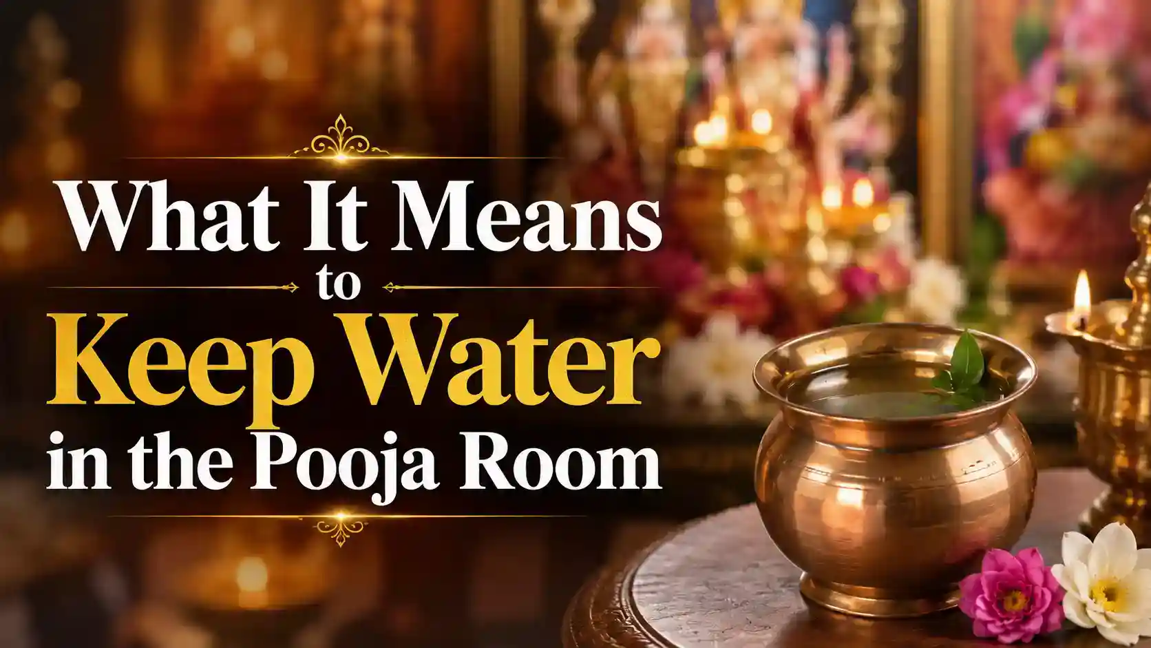 Copper kalasham filled with water in a traditional Hindu pooja room