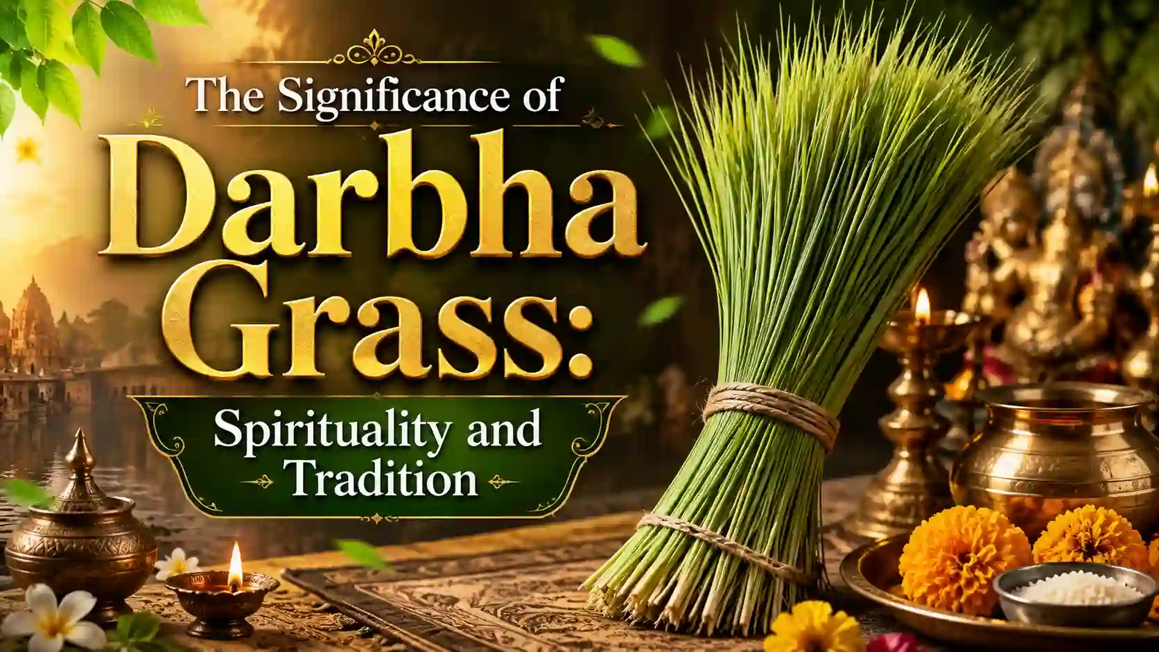 Fresh green Darbha grass tied for spiritual pooja use