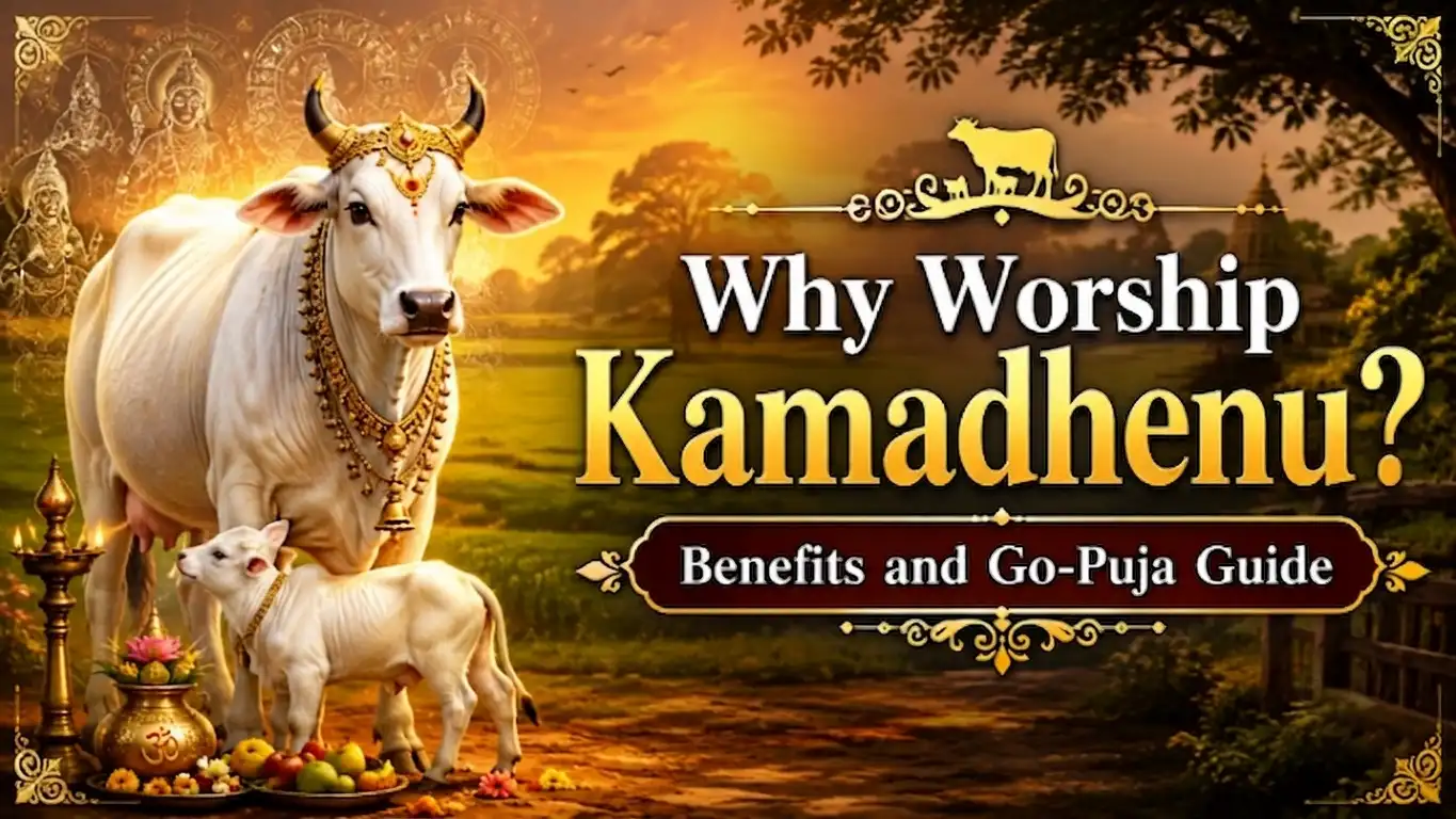 Kamadhenu with calf worshipped in a traditional Hindu puja