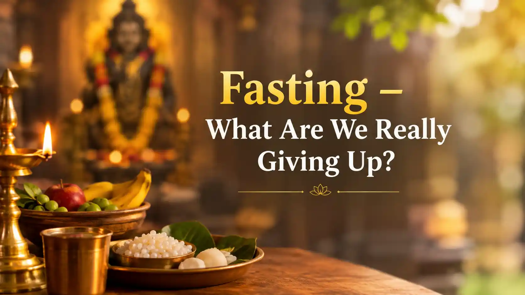 Lighting a traditional brass diya during a peaceful fasting prayer