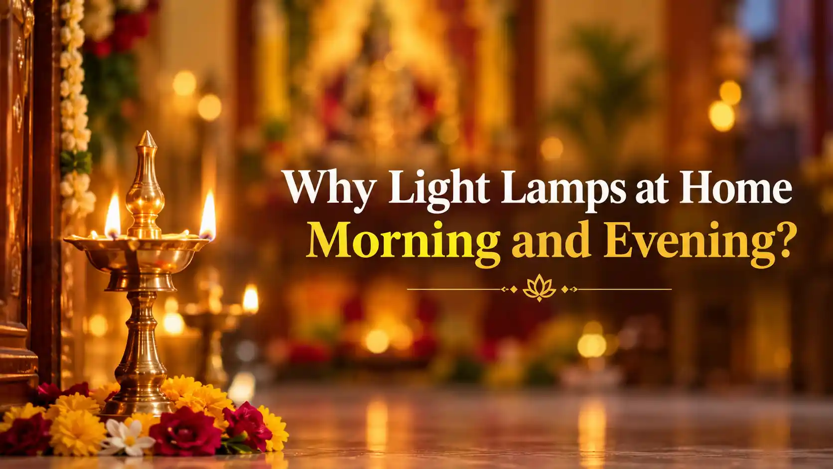 A traditional brass lamp lit during evening prayers at home
