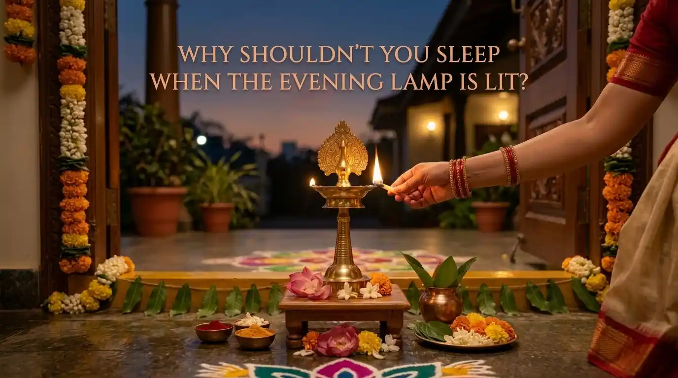 A traditional oil lamp lit during the evening for Mahalakshmi worship
